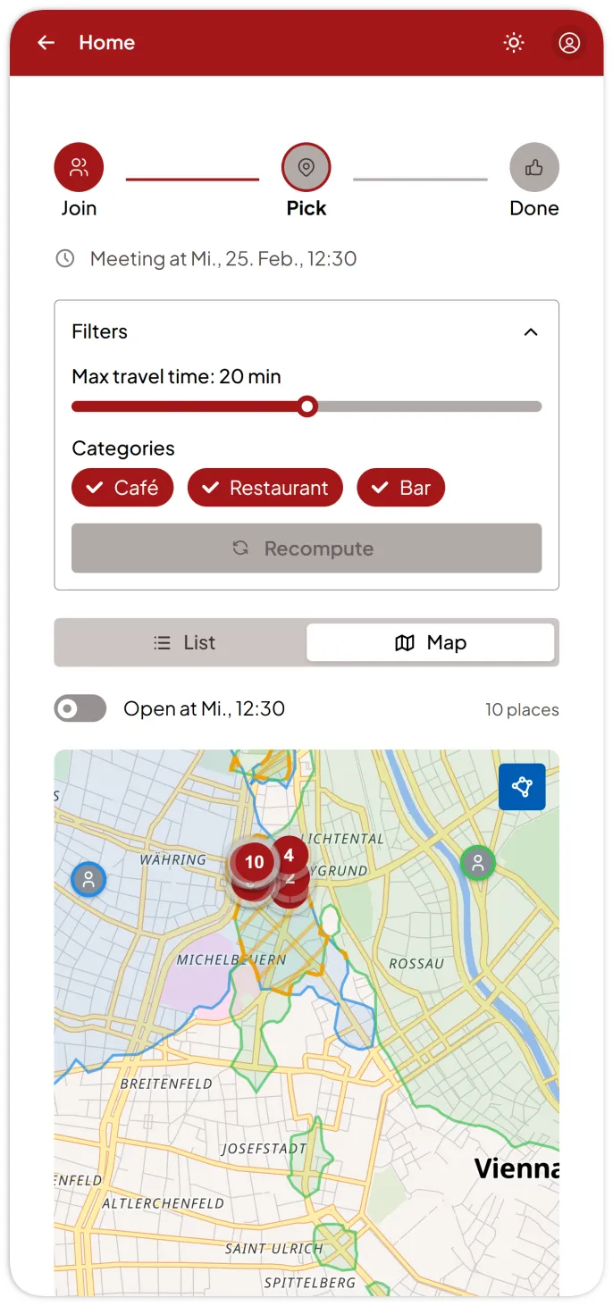 Map view with suggested places